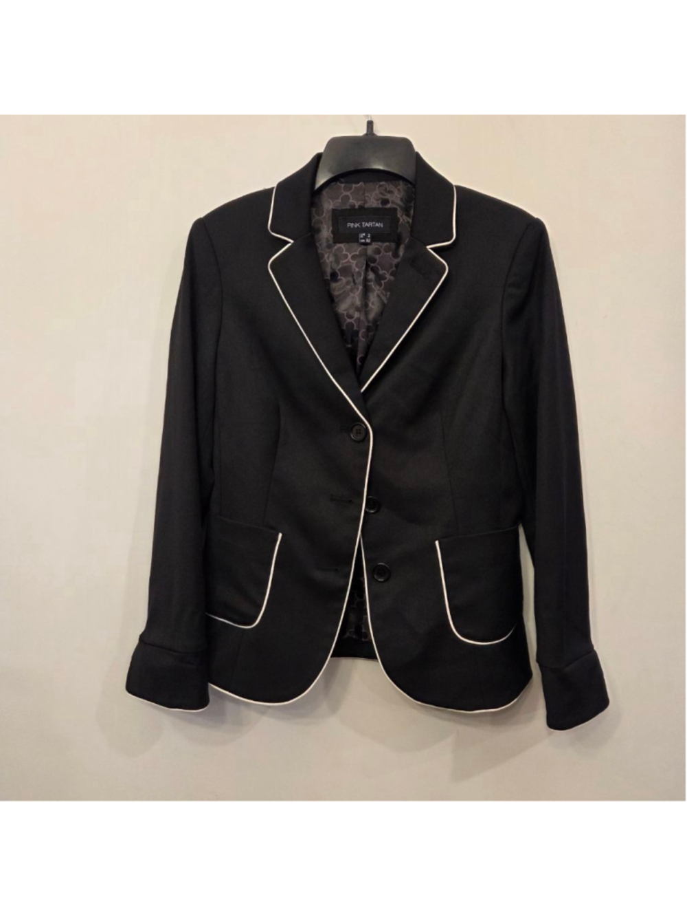 PINK TARTAN Black & White Piped Blazer Size 2